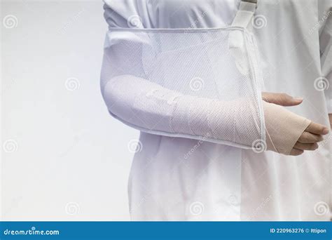 Female Broken Arm And Wear Arm Splint Stock Photo Image Of Orthopedic