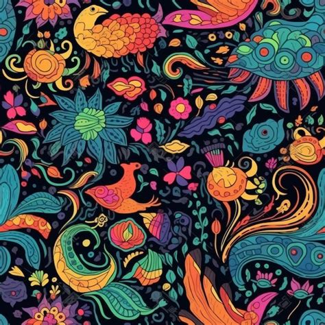 Premium Ai Image A Colorful Pattern With Birds And Flowers On A Black