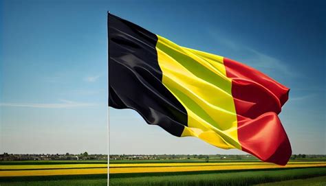 Premium AI Image The Belgium Flag Waving Proudly Against A Clear Blue