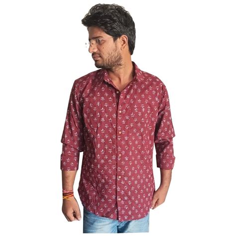 Printed Maroon Full Sleeve Sanganeri Cotton Shirt Casual At Rs 295 In