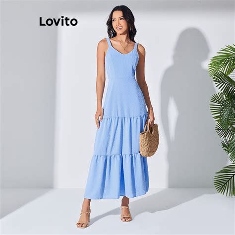 Lovito Women Casual Plain Tiered Layer Smocked Dress Lbl Shopee