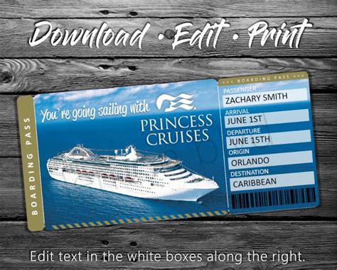 Princess Cruise Tickets Cruise Ticket Download Editable Text Surprise ...