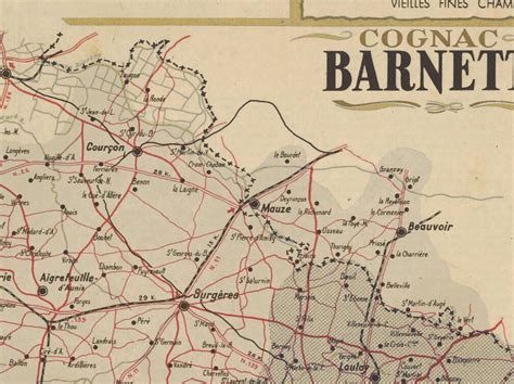 The Cognac Country Map Vintage Map Of The Cognac Area France