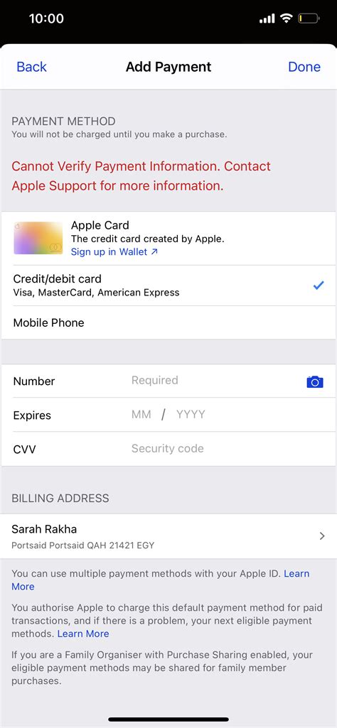 I Cant Add Payment Method Apple Community