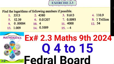 9th Maths Exercise 2 3 Unit 2 Logarithms Fedral Board New Book 2024