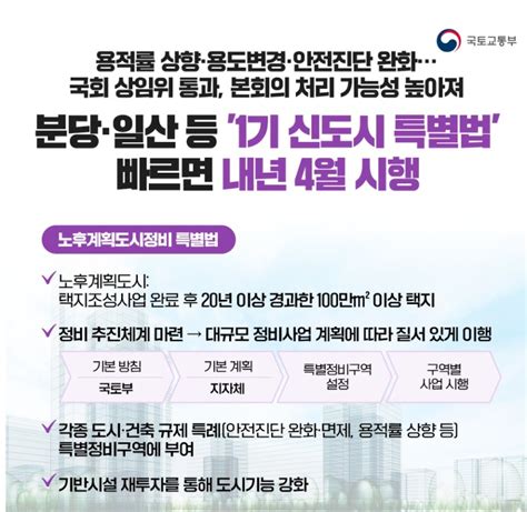 분당일산 등 1기 신도시 특별법 빠르면 내년4월 실행