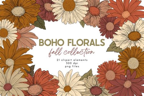 Boho Fall Florals Clipart Fall Flowers Clipart Bundle