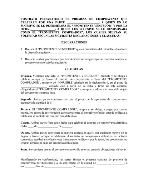 Modelo Contrato Promesa Compraventa Contrato Preparatorio De Promesa