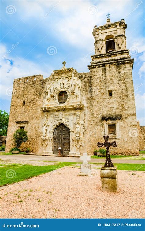 Facade of the Mission San Jose Church in San Antonio Texas Stock Image ...