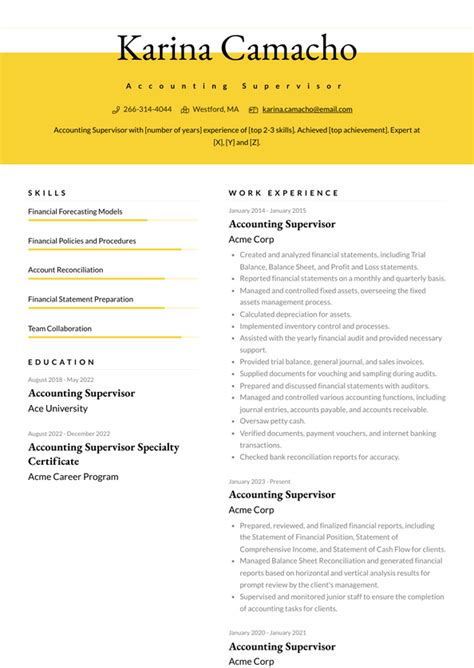 Accounting Supervisor Resume Examples And Templates