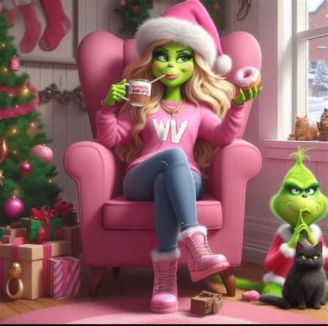 The Grinch Is Sitting In A Pink Chair