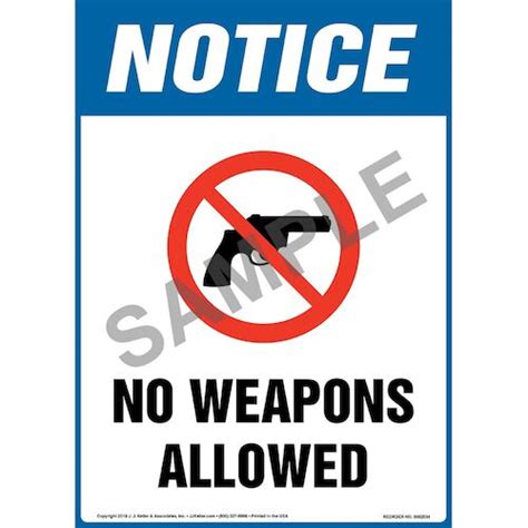 Notice No Weapons Allowed Sign With Icon Osha Long Format