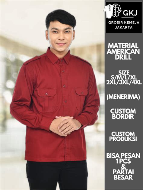 Jual Baju Kemeja Tactical Lengan Panjang Warna Merah Maroon Seragam