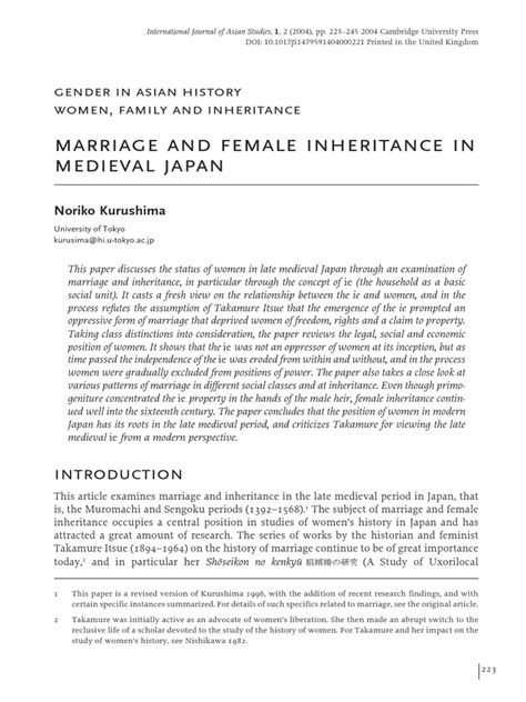 Marriage And Female Inheritance In Medieval Japan Pdf Adultery Marriage