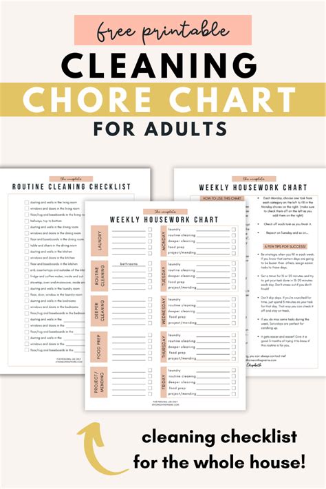 Free Printable Chore Chart For Adults And Cleaning Checklist