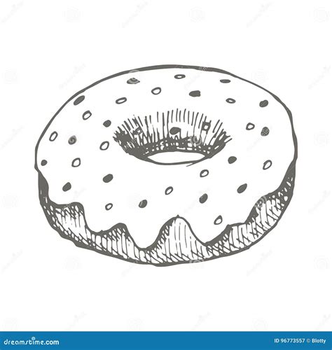 Vector Vintage Donut Drawing. Hand Drawn Monochrome Fast Food Illustration. | CartoonDealer.com ...