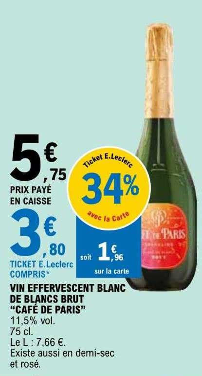 Promo Vin Effervescent Blanc De Blancs Brut café De Paris chez E