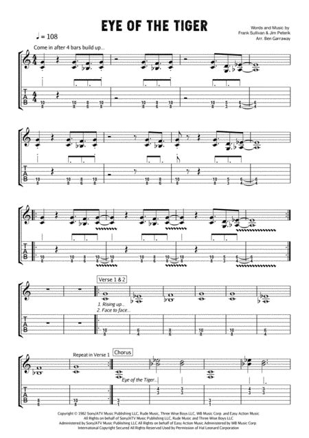 Eye Of The Tiger Arr Ben Garraway By Survivor Sheet Music For Guitar