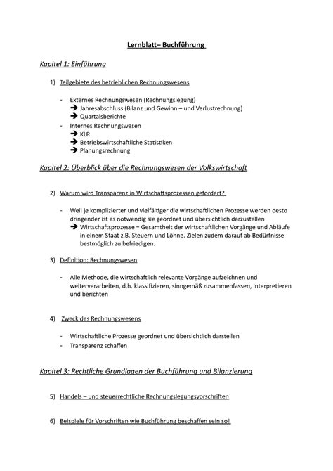 Lernblatt Lernblatt Buchführung Kapitel 1 Einführung 1 Teilgebiete