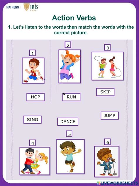 Free Action Verb Worksheets Games4esl Worksheets Library