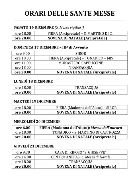 Orari Sante Messe Natale Capodanno Epifania Parrocchie Di Primiero