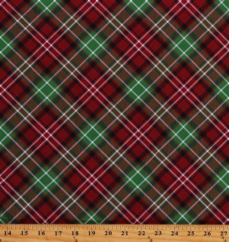 Cotton Christmas Plaid Red And Green Diagonal Plaid Holidays Cotton