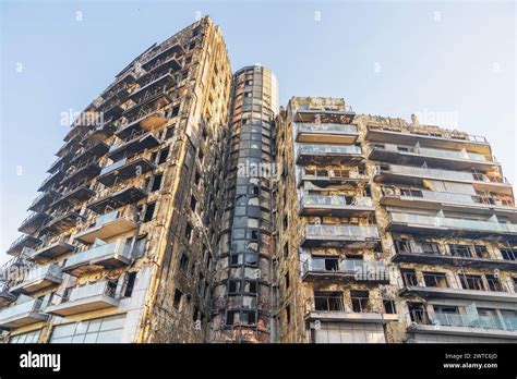 Valencia Spagna Marzo Vista Esterna Dell Edificio Bruciato