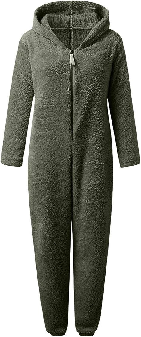 Jumpsuit Damen Kuschelig Teddy Fleece Winter Einteiler Overall Anzug