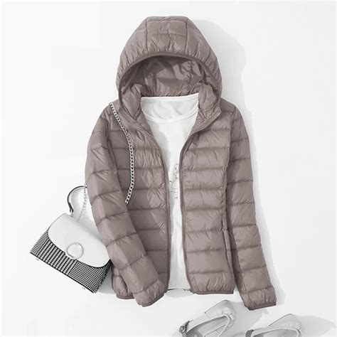 Spring Autumn Women Ultralight Thin Down Jacket White Duck Down Hooded