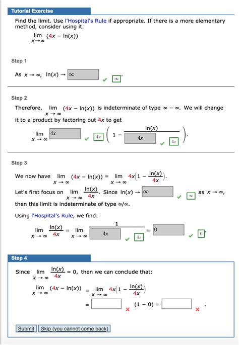 Solved Tutorial Exercise Find The Limit Use L Hospital S Chegg