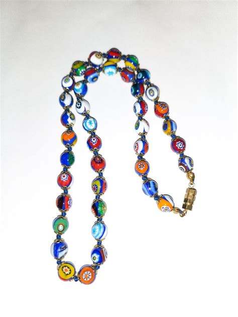 Inch Vintage Millefiori Murano Glass Bead Necklace Gem