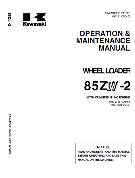 Kawasaki 85ziv 2 Wheel Loader Repair Service Manual