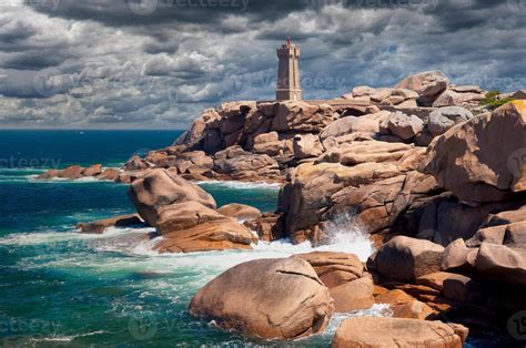 Famous Phare De Mean Ruz Lighthouse Close To Ploumanach Cote De Granit