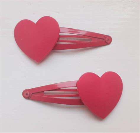 Heart Snap Hair Clips Pack Of 2 Deep Pink Etsy Uk Deep Pink Pink