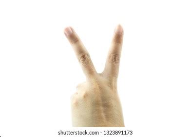 Lady Hand Victory Sign Gesture Isolated Stock Photo 1323891173