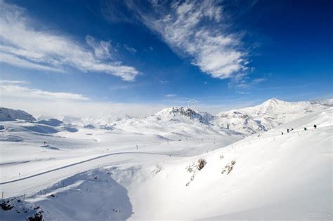 Alpine Winter Mountain Landscape French Alps With Snow Stock Image