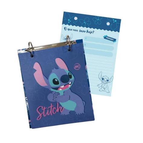 Mini Fichário Argolado 80 Folhas Decoradas Stitch DAC Fichário