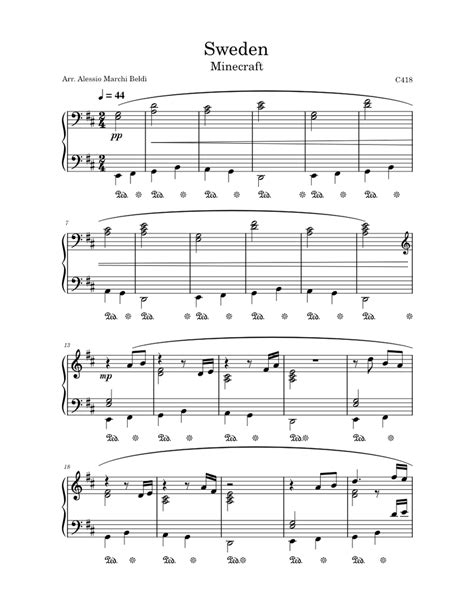 Sweden C418 Sweden Minecraft Sheet Music For Piano Solo