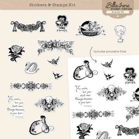 Shabby Vintage Stickers Kit By Billie Irene Graphics Kit