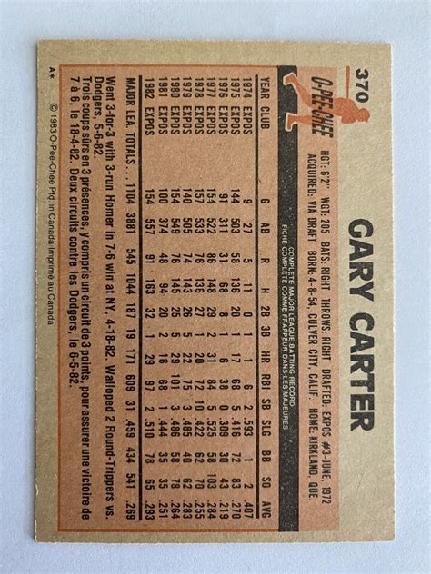 1983 O Pee Chee Gary Carter 370 OPC EBay