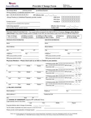 Fillable Online Provider Change Form Amerihealth Fax Email Print