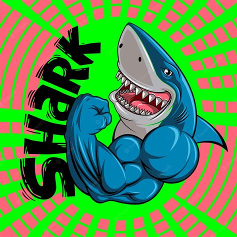 Premium Vector Shark Poster Illustration With Muscle Design