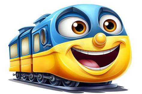 Happy Cartoon Bright Train With Smiling Face On White Background Stock