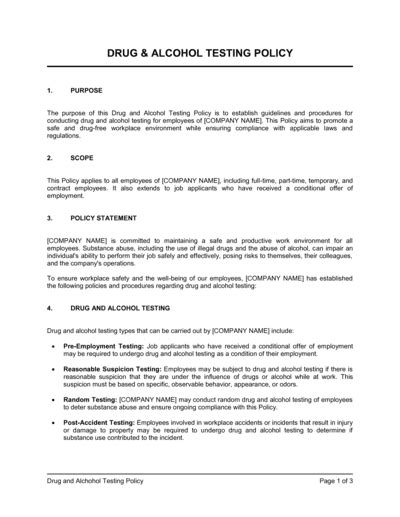 Drug And Alcohol Testing Policy Template Download