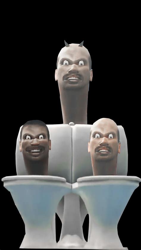 Three Cartoon Heads Sitting On Top Of Two Toilet Bowls One With Eyes