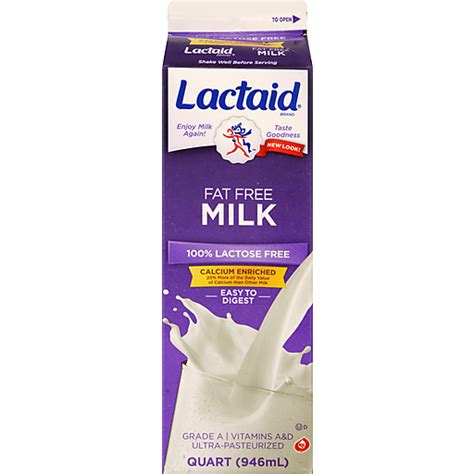 Lactaid® 100 Lactose Free Calcium Enriched Fat Free Milk 1 Qt Carton