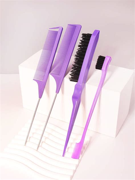 Hair Styling Comb Set 4pcs Set Rake Comb Teasing Brush Tail Comb And Edge Brush For Edge And