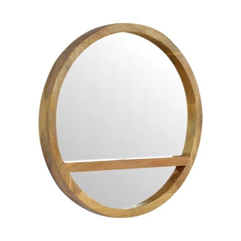 Wooden Round Mirror With 1 Shelf Myplace