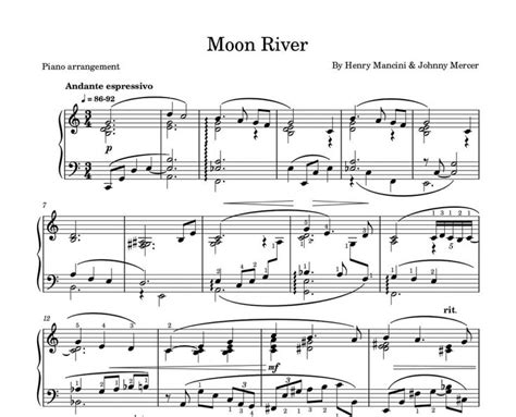 Henry Mancini Moon River Piano Arrangement Sheet Music Music Sheet