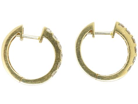 18ct Gold And Diamond Hoop Earrings 240n The Antique Jewellery Company